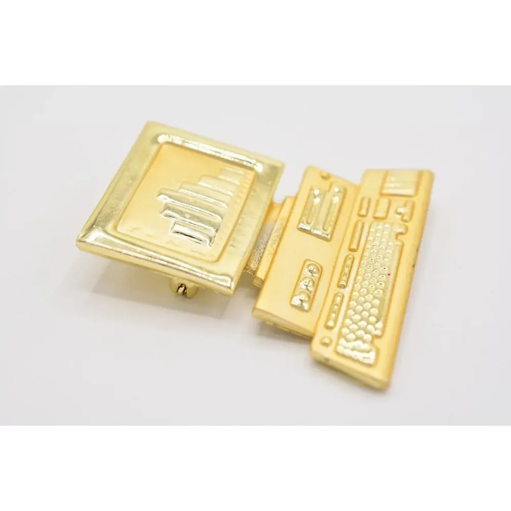 AJC Vintage Computer Pin Brooch Desktop Charts Graphs Signed NOS 1980s BinA10